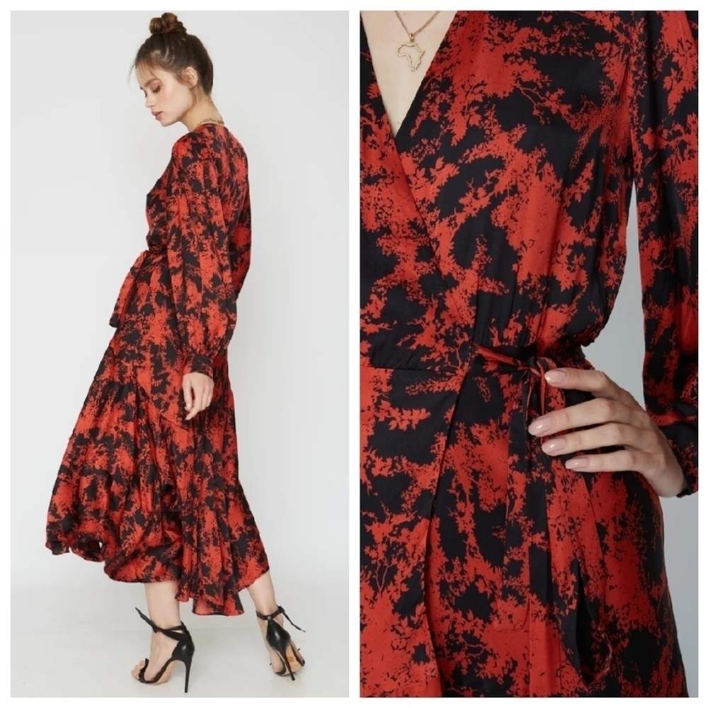 Caballero X Anthro S SMALL Moon Maxi Silk Wrap Dress